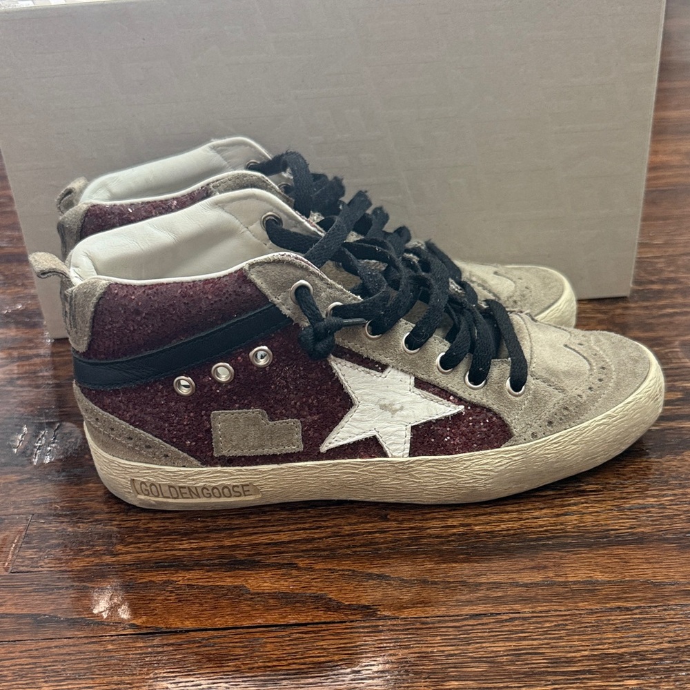 Golden Goose Kids High-Top Sneakers in Burgundy, Gray and White